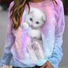 Cute Kitten Print Women's Round Neck Sweatshirt 2023 Autumn New Women's Top Casual Comfortable and Increased Size Sweater