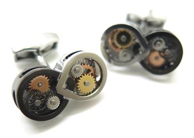 TATEOSSIAN Механические запонки Infinity Gear (Палладий и Вороненая сталь)