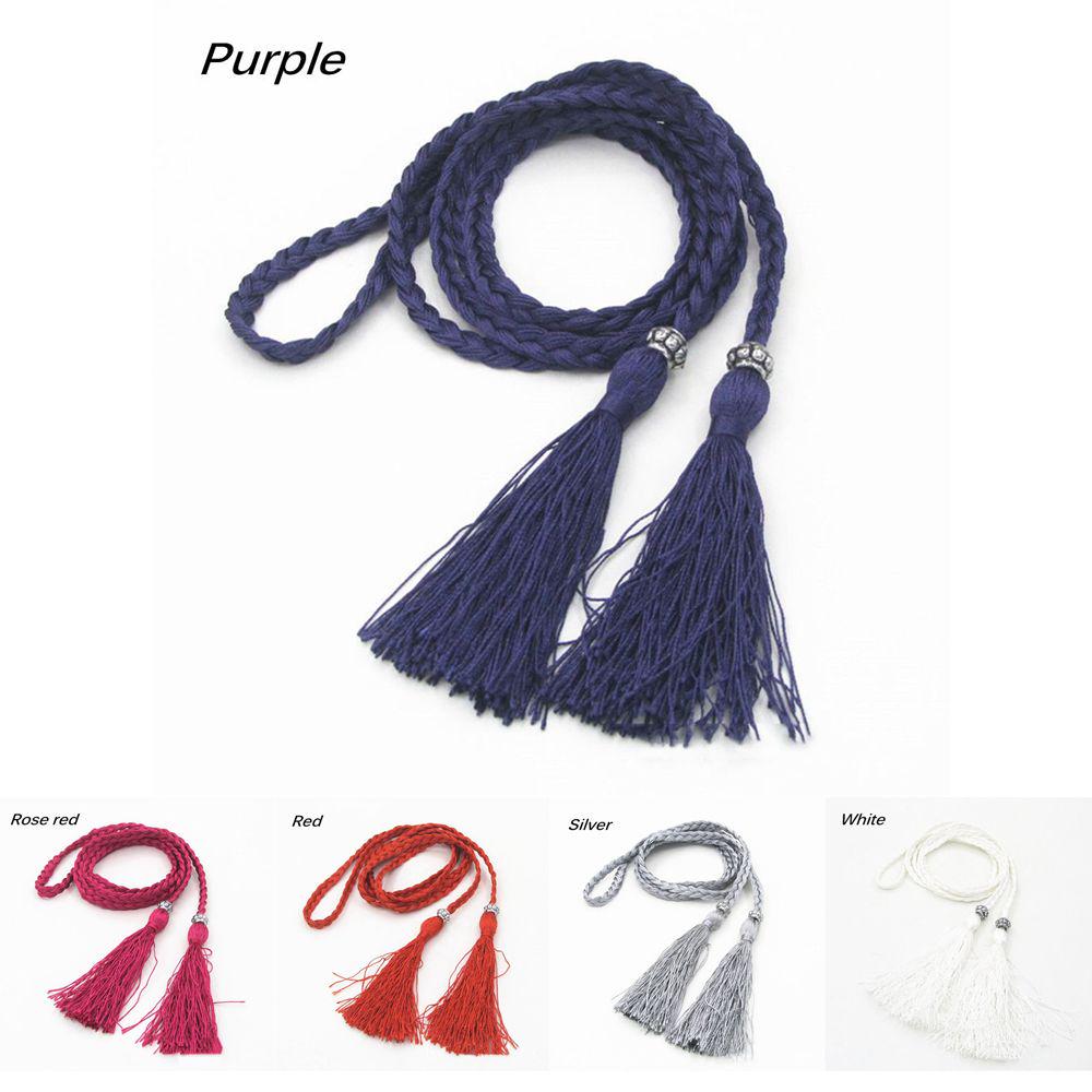 Thin Rope Self-Tie Woven Tassel Belt Bowknot Decorated Waist Women Braided