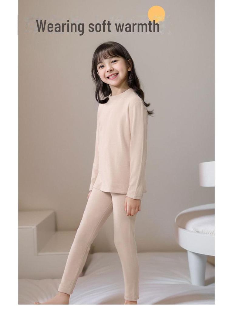 Комплекты детского термобелья: Флисовый зимний комбинезон из двух частей с высоким воротником для детей среднего и крупного возраста.