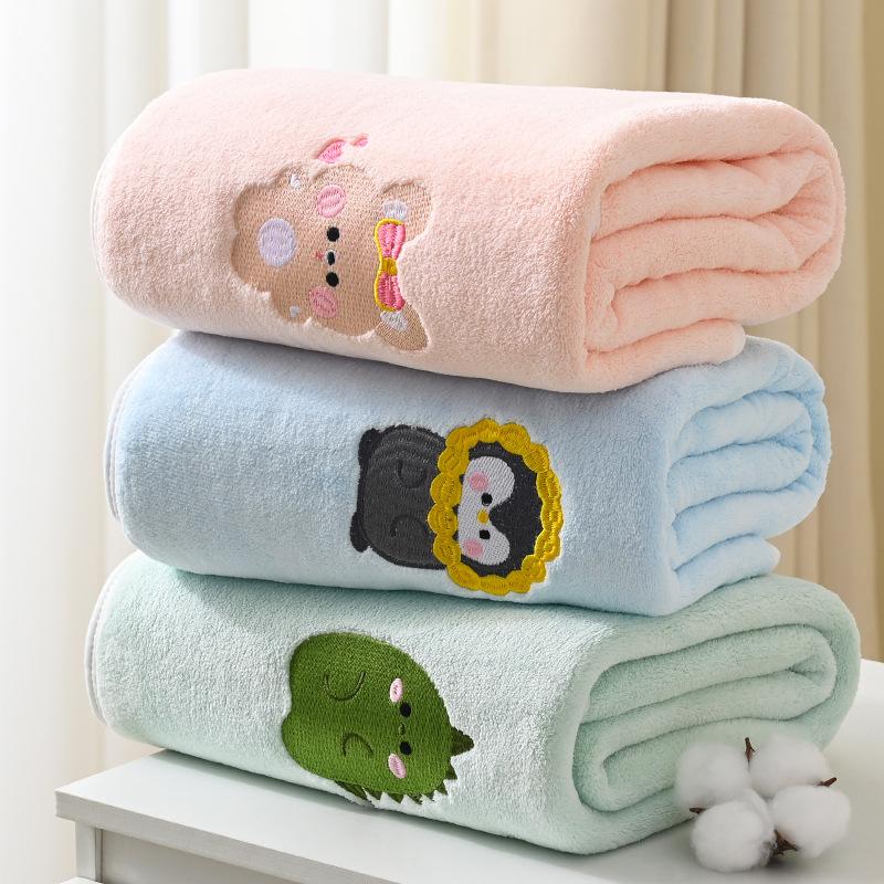 Printed Baby Bath Towel 43*41 Inches Absorbent Non-linting Lovely Embroidery Pattern Texture Light and Soft Feel Delicate