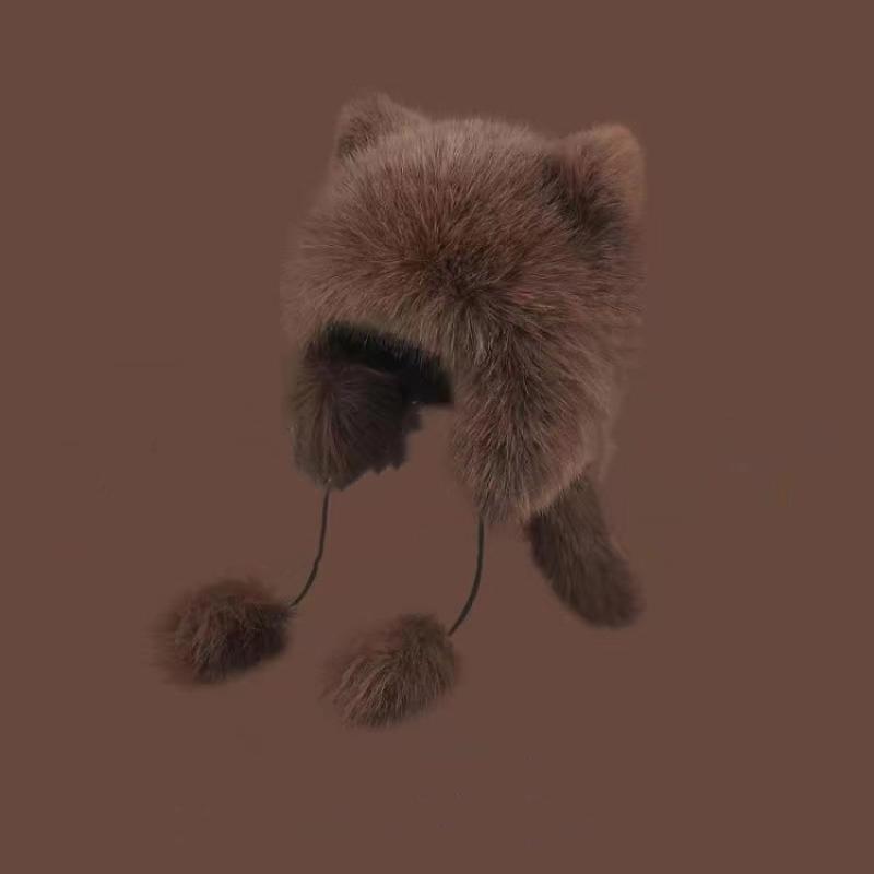 Утепленные зимние шапки для женщин Сохраняют тепло Ветрозащитная пушистая шапка-ушанка с милым хвостиком Защита ушей Шапка-авиатор Зима