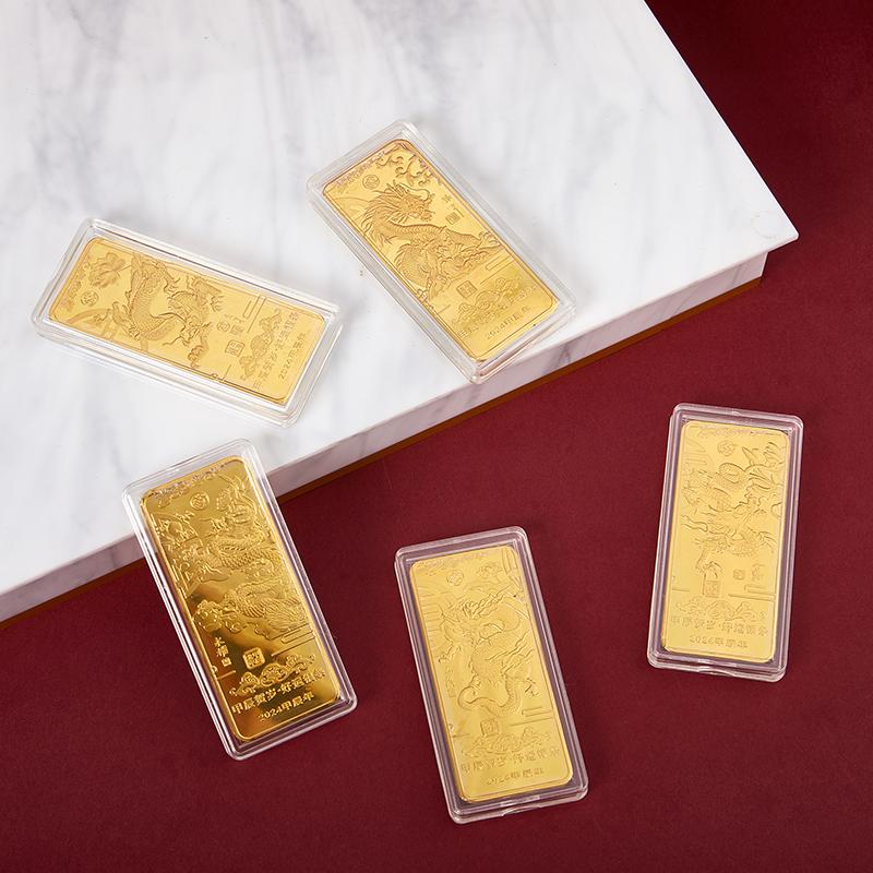 Золотой слиток Дракон Зодиак Традиционный китайский Золотой слиток Бизнес Коллекция Декорация Ювелирное изделие