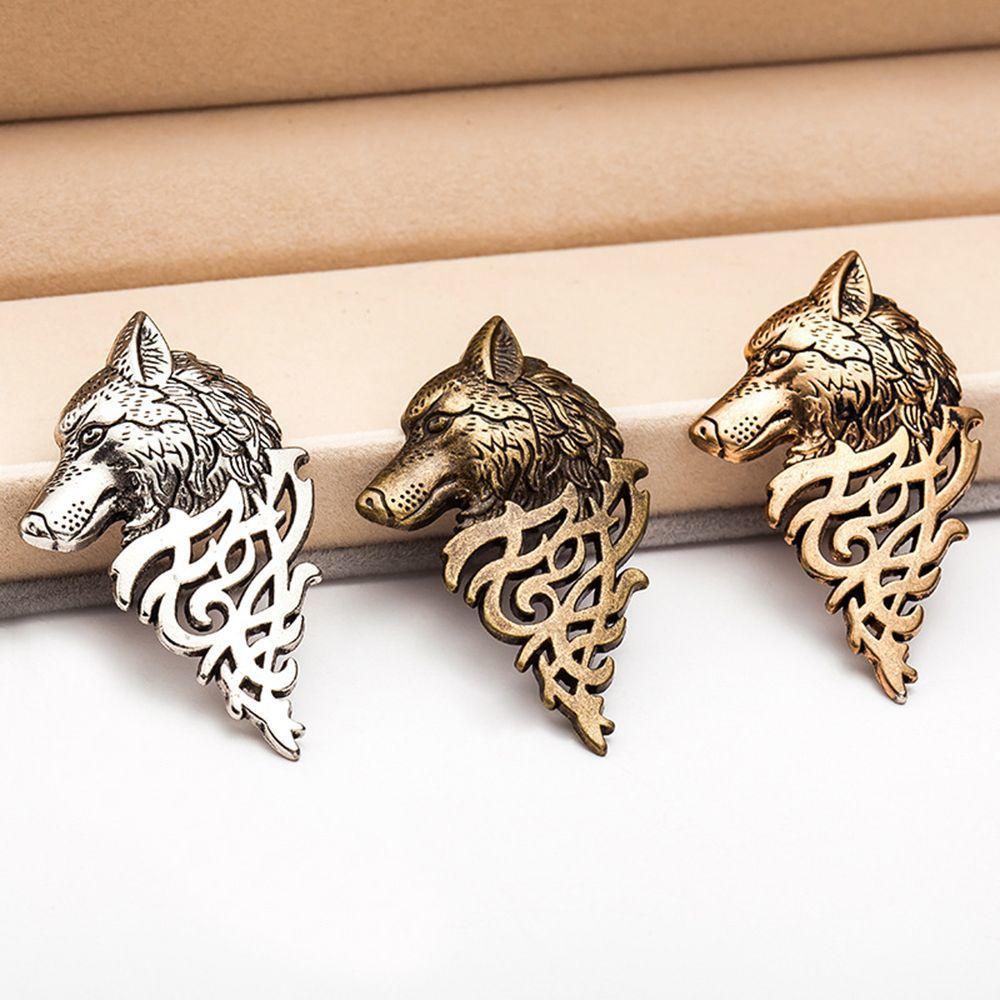 New Men Vintage Suit Collar Wolf Brooch Punk Lapel Badge Pin