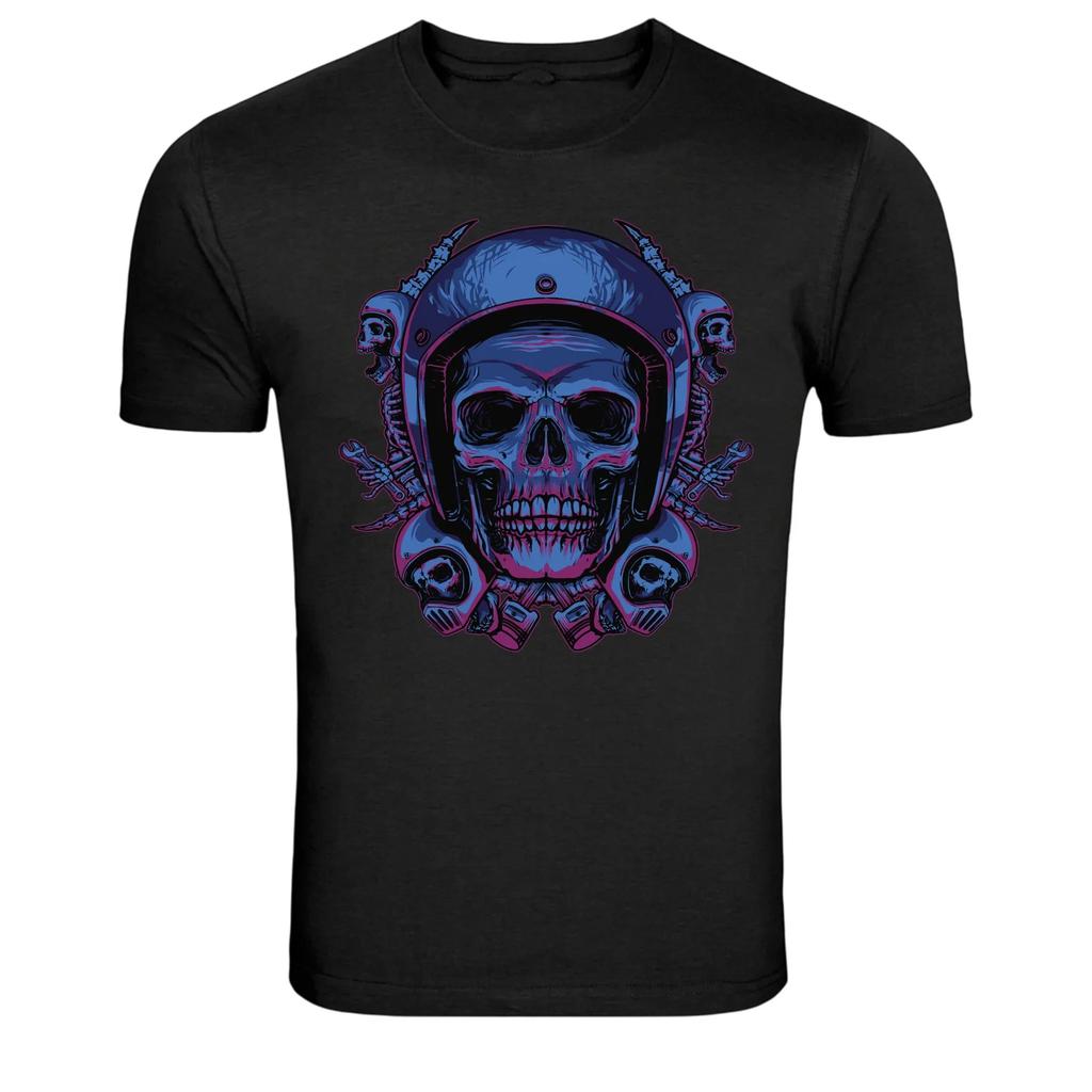 Skull Biker Helmet Motorcycle Rider Graphic T-Shirt