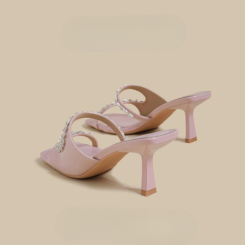 Французские домашние тапочки женские 2025 лето новые вечерний бриз темперамент красивые стразы слово фиолетовые туфли-стилетто