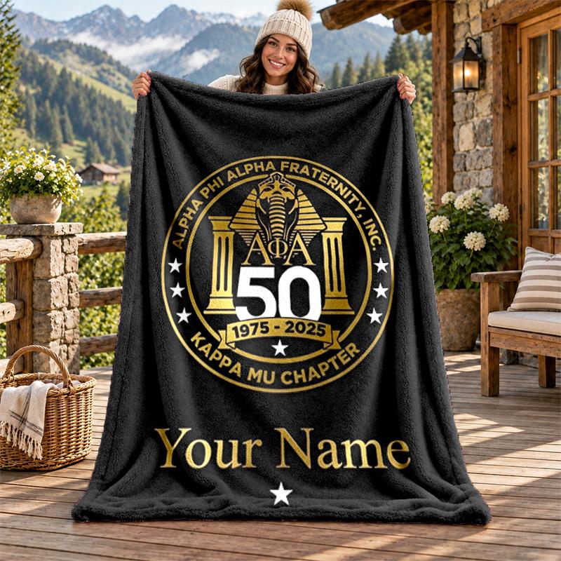 Alpha Phi Alpha Custom Name Flannel Blanket Personalized Soft Warm Plush Throw Blanket Customized Gift for Family Friends