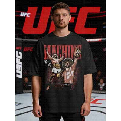 202526 Летний UFC Машина UFC Графическая футболка Мужская и женская Повседневная Спортивная 100% Хлопок Печатная футболка Комфорт Верх Свободный