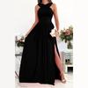 Summer Women's Sleeveless Hanging Neck Backless Hem Split Dresses