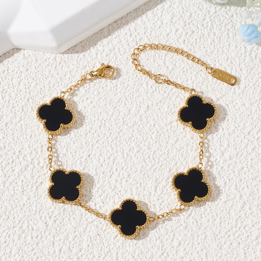 Двусторонний браслет на удачу из титановой стали 15 мм, высококачественный браслет с четырьмя листами клевера, модные украшения для рук