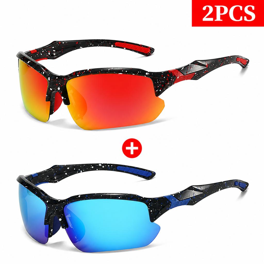 2Pcs/Set UV400 Polarized Sunglasses New Fashion Sports Eyewear Outdoor Men Women Cycling Fishing Hiking Running Glasses 88272