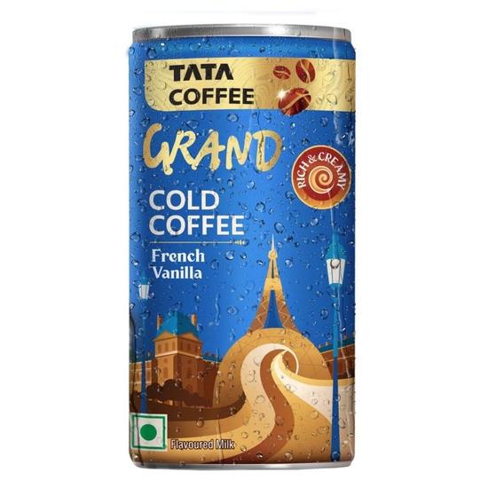 Tata Cold Coffee Французская ваниль Холодный кофе, 180 мл, Насыщенный и сливочный, Ароматизированное молоко, Банка