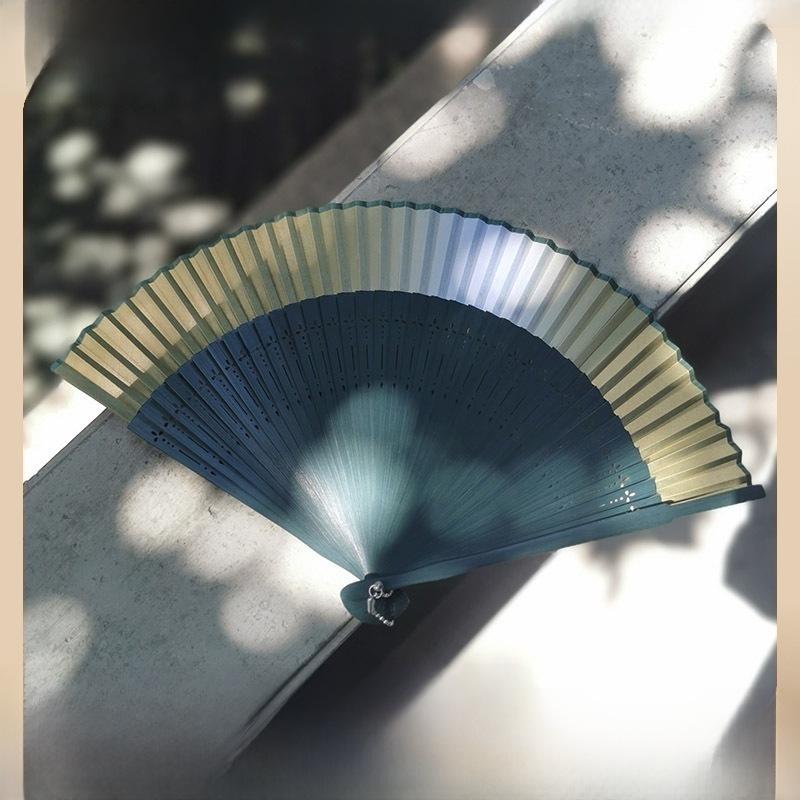 Складной веер из зеленого бамбука в древнекитайском стиле для ханьфу/чонсам, идеально подходит для танцев и летнего использования