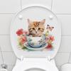 Cute Cat Wall Stickers Waterproof Vinyl Decals Tea Cup Design Pet Store Decor Bathroom Kitchen Removable Peel Stick Home Decor
