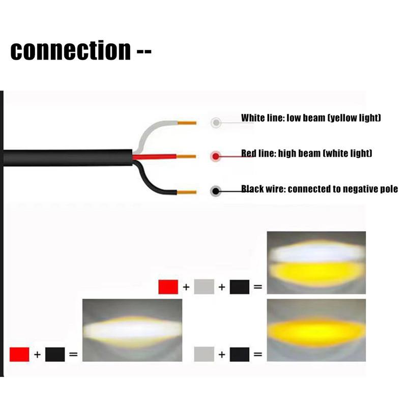 DC12-80V Мотоциклетный светодиодный прожектор с двумя линзами Прожектор Мотоциклетный вспомогательный противотуманный фонарь Двухцветный белый желтый свет
