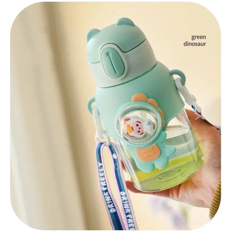 Бутылки для воды для детей объемом 600 мл с трубочкой, портативная большая емкость, мультяшная чашка для воды, для школьников, путешествий, герметичные бутылки для воды