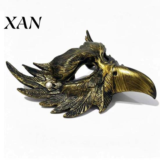 Distressed Eagle Mask Halloween Half Face Mask, Vintage Gold Comfortable Vision Masquerade Party Gothic Cosplay Props