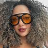 Retro Double Bridge Large Round Sunglasses Women Fashion Oversized Sun Glasses Female Brand Designer Black Yellow Goggle Shades
