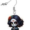 Cartoon Witch Earrings Halloween Earrings, Gothic Drop Lightweight Acrylic Pendant Eye-catching Accessories for Women Girls Day of The Dead Retro Rose