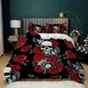 Skull Duvet Cover Queen Size Gothic Skeleton Bedding Set Rose Flower Polyester Comforter Cover For Kids Teens Adults Halloween