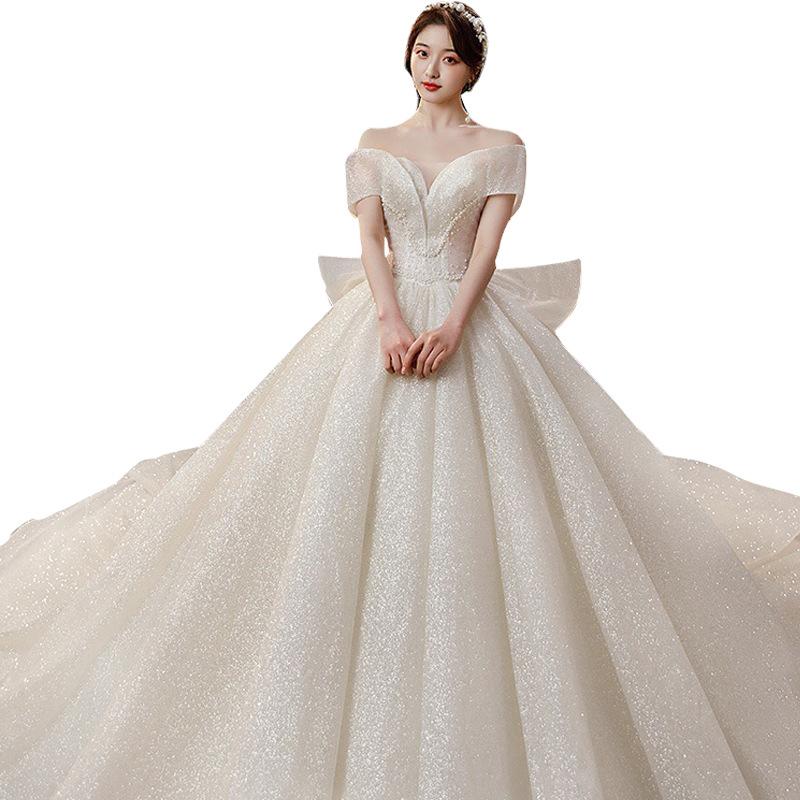 Свадебное платье летнее новое для невесты в французском стиле, со шлейфом, тяжелая промышленная текстура, покрывающая толстые руки