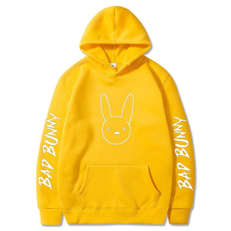 Bad Bunny Print Fleece Hoodie Unisex Casual Pullover Streetwear Customizable Sweatshirt
