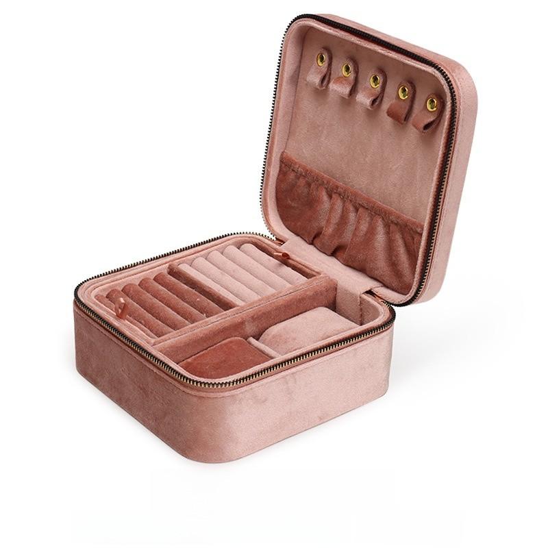 Velvet Jewelry Box With Dual Compartments For Rings Bracelets And Earrings