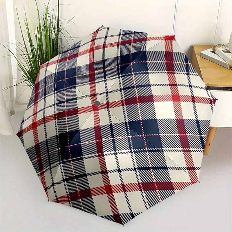 1pc Tartan Pattern Automatic Folding Umbrella - Portable Foldable Design with 8 Ribs, Durable Plastic & Iron Frame, Casual Outdoor Accessory