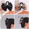 Grab Clip Bow Claw Clip Korean Style Rhinestone Shark Clip Sweet Mesh Bow Hair Claw  Ladies