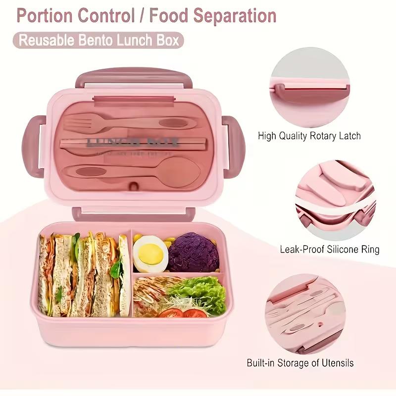 Leak-proof Lunchbox with Cutlery, Microwave-safe, with Compartments. Ideal for School, Work and Outdoor Meals. Back-to-school Season less