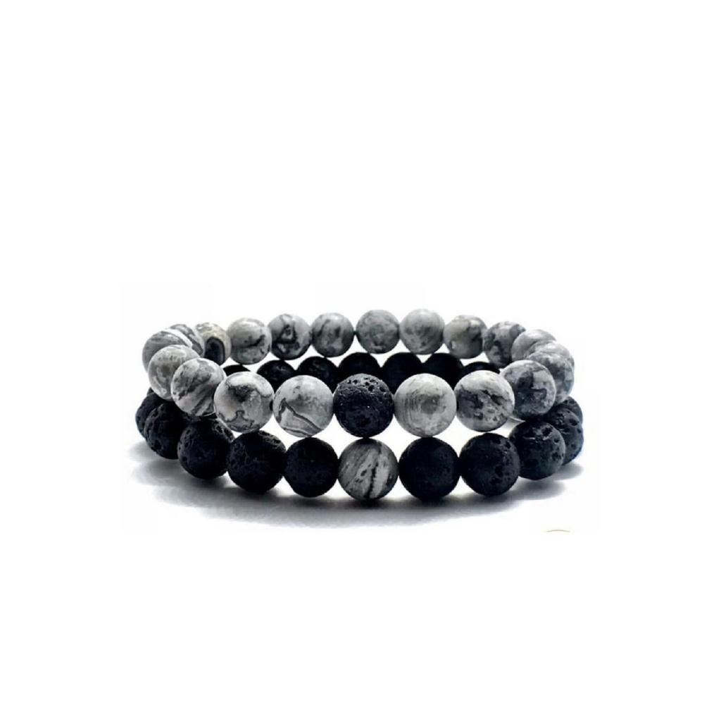 Комбинация браслета из яшмы и лавового камня из натурального камня