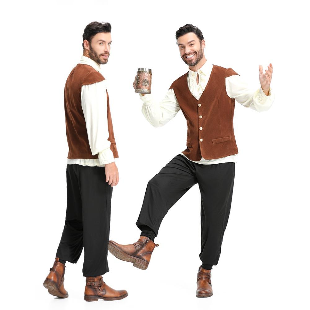 Взрослый Мужской Вампир Ренессанс Пират Рыцарь Жилет Футболка Брюки Комплект Хэллоуин Косплей Костюмы Наряд для Ролевых Игр