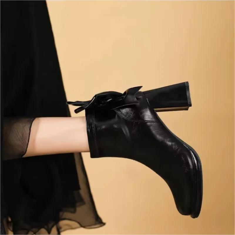 Новые модные женские туфли с круглым носком и квадратным каблуком, элегантные износостойкие повседневные удобные короткие ботинки