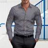 Мужская рубашка делового покроя с отложным воротником, однобортная, с длинными рукавами, приталенная, в полоску