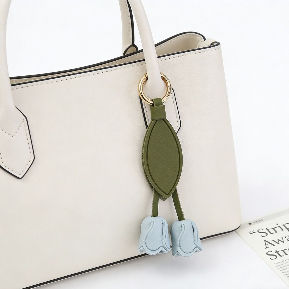 Handmade Flower Pu Keychain Hanger Bag Charm Multi-color Tulip Leather Pendant Car Keyring