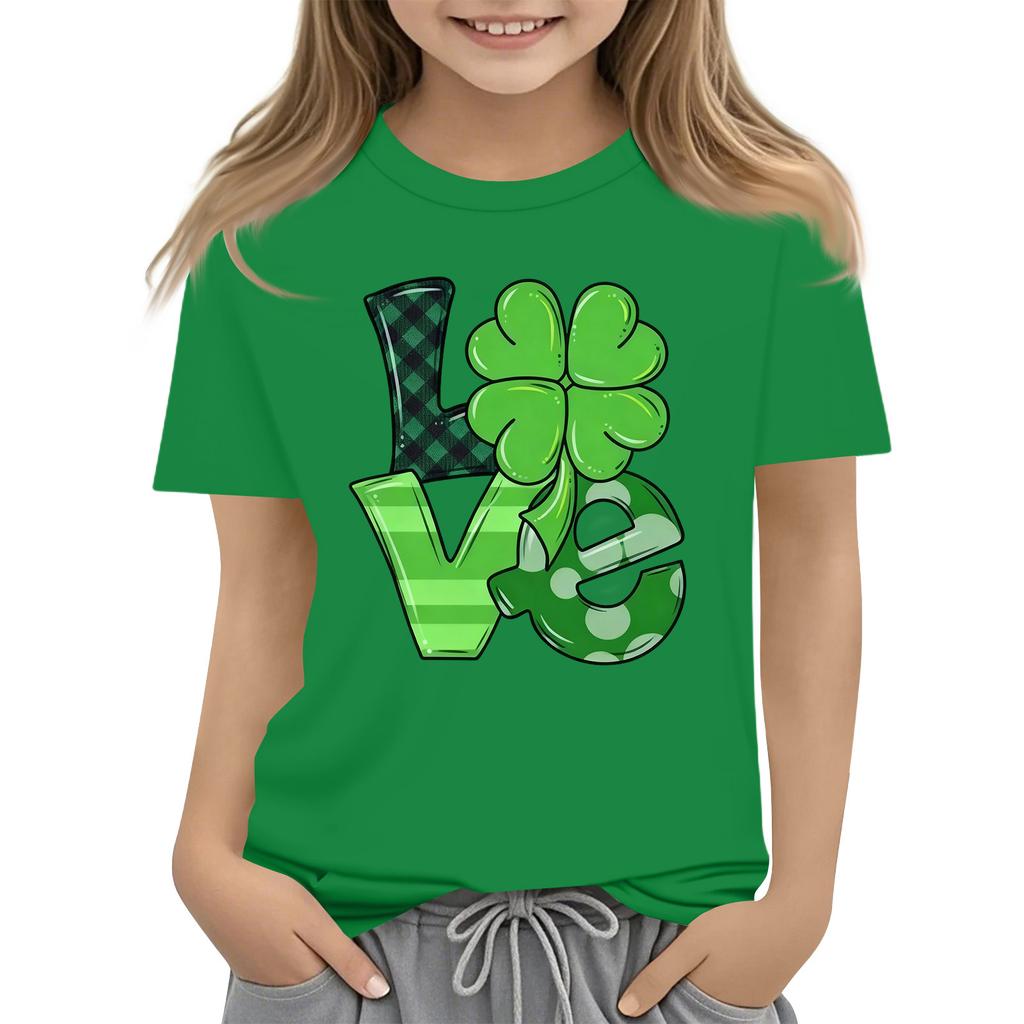 Children's Round Neck Casual Saint Patrick Printed Short Sleeve T-Shirt