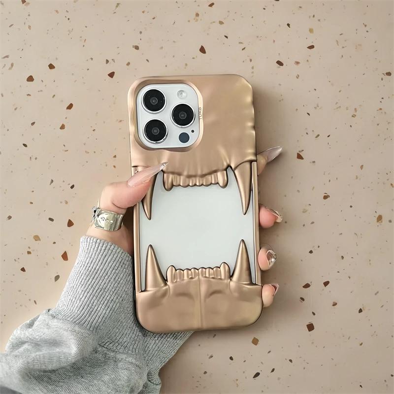 Luxury Plating 3D Canine Tooth Hollow Dissipate Heat Phone Case For iPhone 16 15 14 13 12 11 Pro Max Plus Shockproof Soft Cover