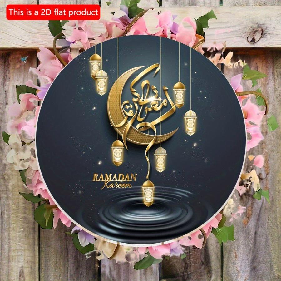 2D Flat 20*20 см 1 шт Рамадан Карим Золотая луна и фонари Узоры Синий Великолепный Круглый Декор для домашней вечеринки, ретро-стиль Празднование Рамадана Ислам Мусульманин