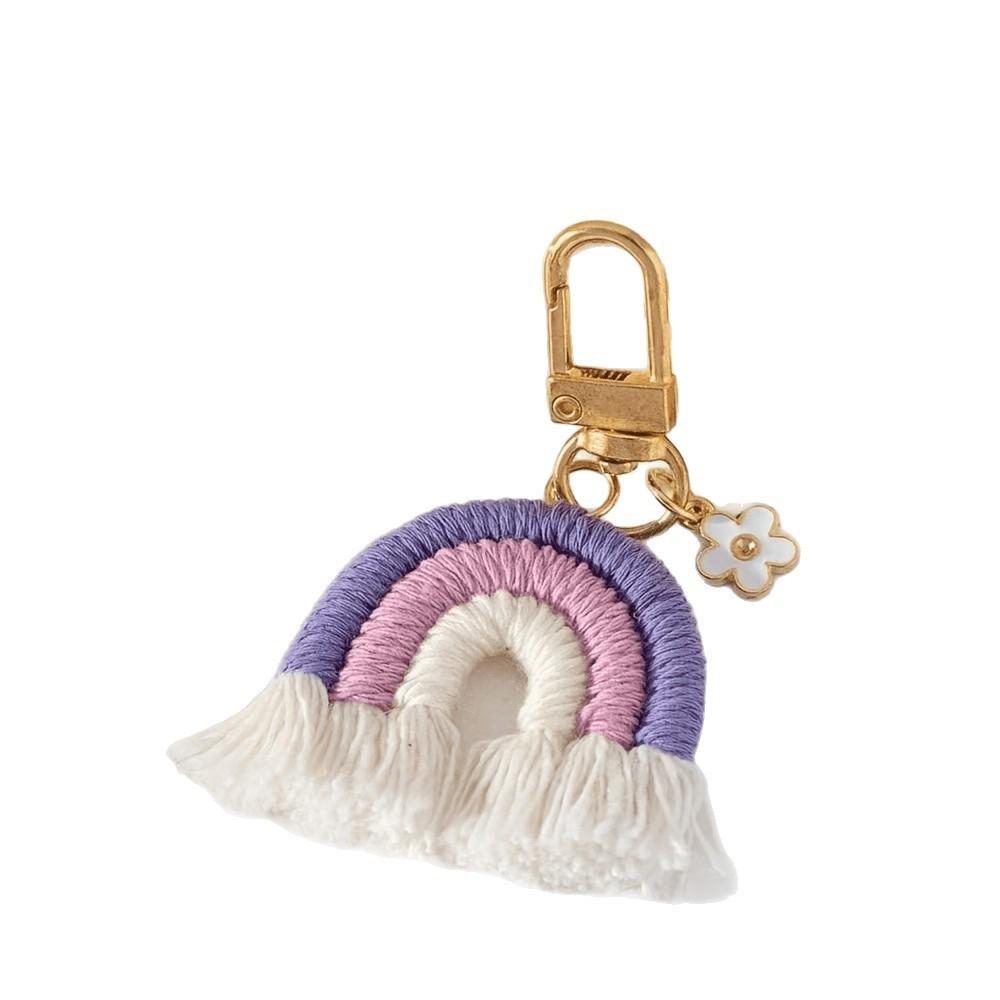 Hand-Woven Rainbow Keychain Pendant