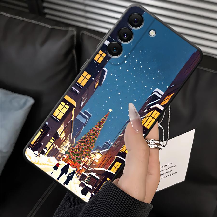 Case for Samsung Galaxy A20 A13 A04 A50 A06 A40 A16 A30 A15 A70 A10 A12 A17 A05 Black Soft Phone Cover Winter Snow Christmas