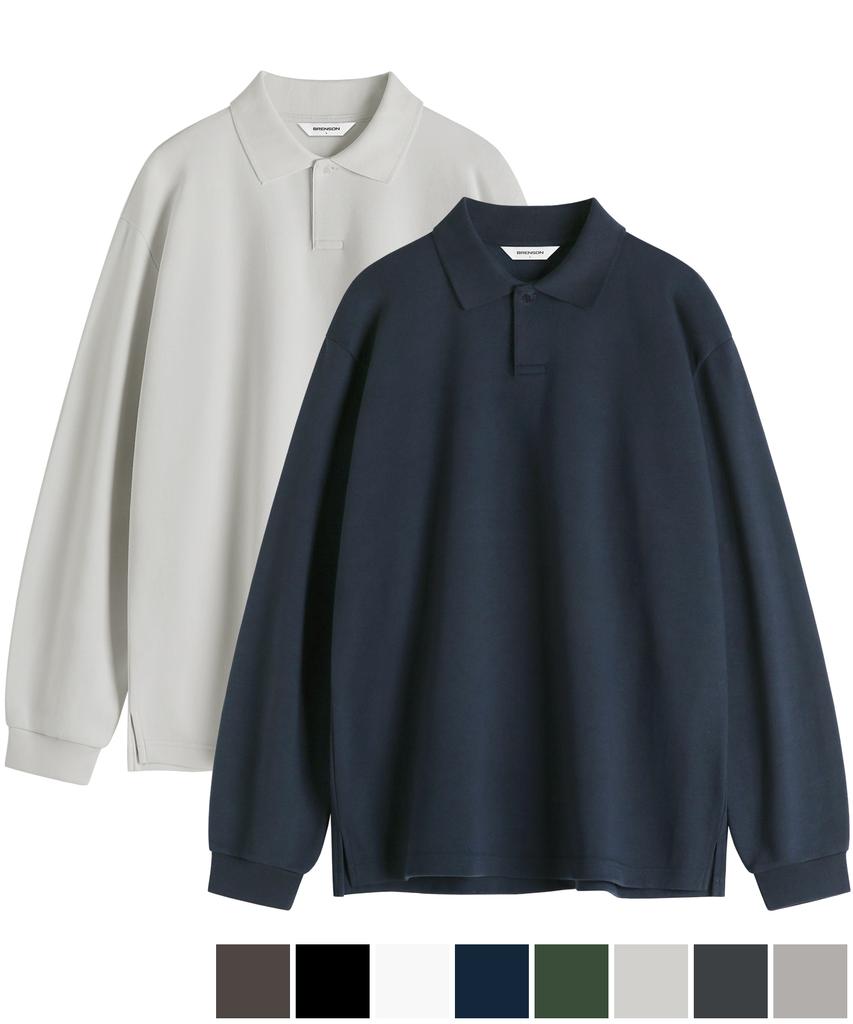 BRENSON Relaxed Double Cotton Collared Long Sleeve Tee ( 8 Colors )