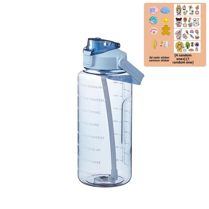 Бутылка для воды из пластика с градиентом большой емкости с соломинкой