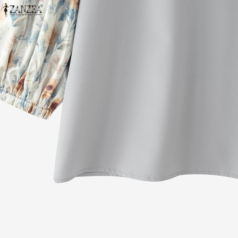 ZANZEA Женская блузка с принтом, рукавом 3/4, свободного кроя, с круглым вырезом, в стиле кэжуал