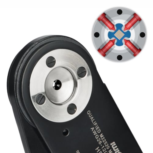 IWISS M22520/1-01 (HDT-48-00), 4-Indent Crimping Tool for Contact Pins, MIL-Spec, for DEUTSCH DT, DTM, and DTP, 0.12 to 3.5 sq.