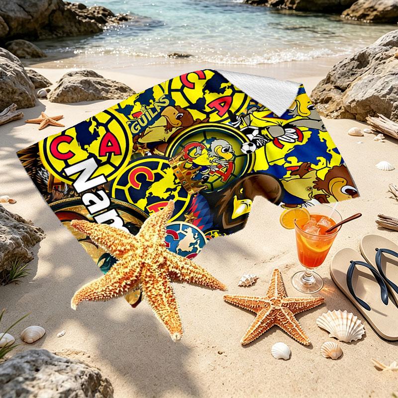 Custom Name Personalized Club America Print Beach Towel, for Trip Camping Beach Party Home Decor, Birthday Gift for Family & Friends