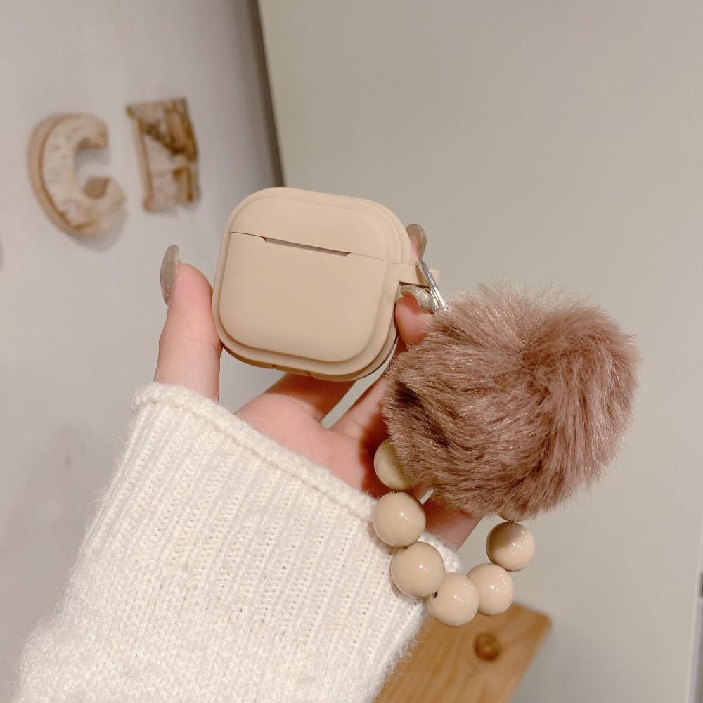Чехол для Apple AirPods Pro 3 Молочный чай Карамель Черный Цвет Для AirPods 4 3 2 1 Pro2 Pro Наушников Ракушка С Меховым Шариком Бусинной Цепочкой