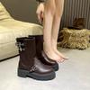 Модная женская обувь 2024 года, высококачественные женские сапоги с круглым носком, однотонные, короткие, на платформе, с толстым каблуком, модные сапоги