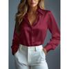 Women's Satin Shirts Elegant Plain Long Sleeve Blouse Office Lady Button-Up Shirt Top Autumn Female Crew Neck Shirts Blouse