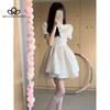 Новое белое пышное платье в китайском стиле с бантом, женское летнее дизайнерское двухслойное платье с объемными рукавами и талией