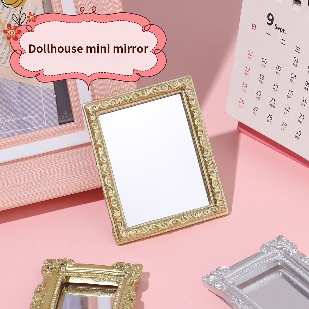 Retro Micro Furniture Miniature Dollhouse Frame Accessories Dollhouse Mirror Wall Room Mini Mirror